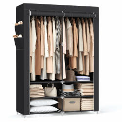 SONGMICS Stoffschrank, Kleiderschrank, 45 x 127 x 176 cm, 2 Hängefächer, mit Ablagen, 4 Seitentaschen, viel Platz, für Schlafzimmer, Wohnzimmer, schwarz RYG008B02 127B cm Schwarz Angebot bei HelloDeals