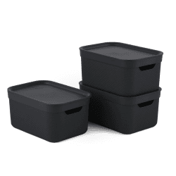 Jive Dekobox 3er-Set Aufbewahrungsbox 5l mit Deckel, Kunststoff (PP recycelt), dunkelgrau, 3x5l (27.8 x 19.5 x 22.4 cm), Schwarz, Nicht zutreffend Angebot bei HelloDeals
