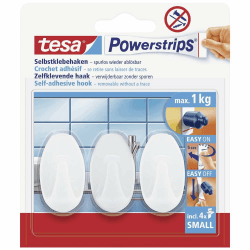 tesa Powerstrips Haken Small OVAL - Selbstklebender Wandhaken für Glas, Kacheln, Holz, Kunststoff und andere Untergründe - Weiß 1 Packung Weiß Angebot bei HelloDeals