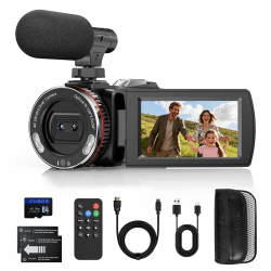 4K 48MP Videokamera Camcorder 21X Digitalzoom Vlogging Kamera für YouTube, 3.0'' 270°Drehbarer Screen Video Kamera, Videorecorder mit 64 GB Karte, 2 Batterien, Mikrofon, Fernbedienung, HDMI-Kabel Angebot bei HelloDeals