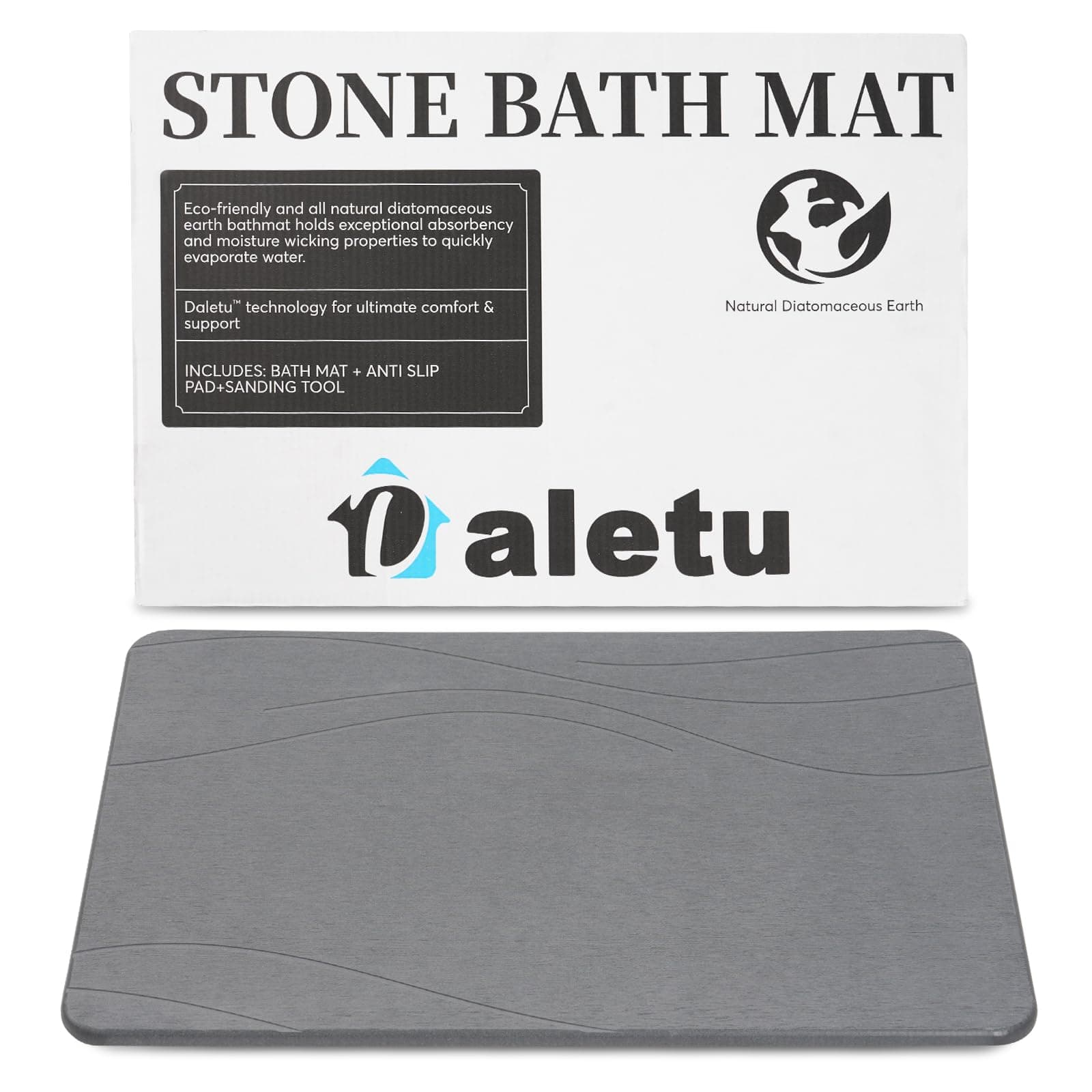 Badematte Stein Kieselgur, Duschvorleger Schnelltrocknend Stone Bath Mat, duschmatte rutschfest Saugfähig badematten für Badezimmerböden, Küchentheke, Geschirr, Pflanzen oder Haustiere Dunkelgrau Angebot bei HelloDeals
