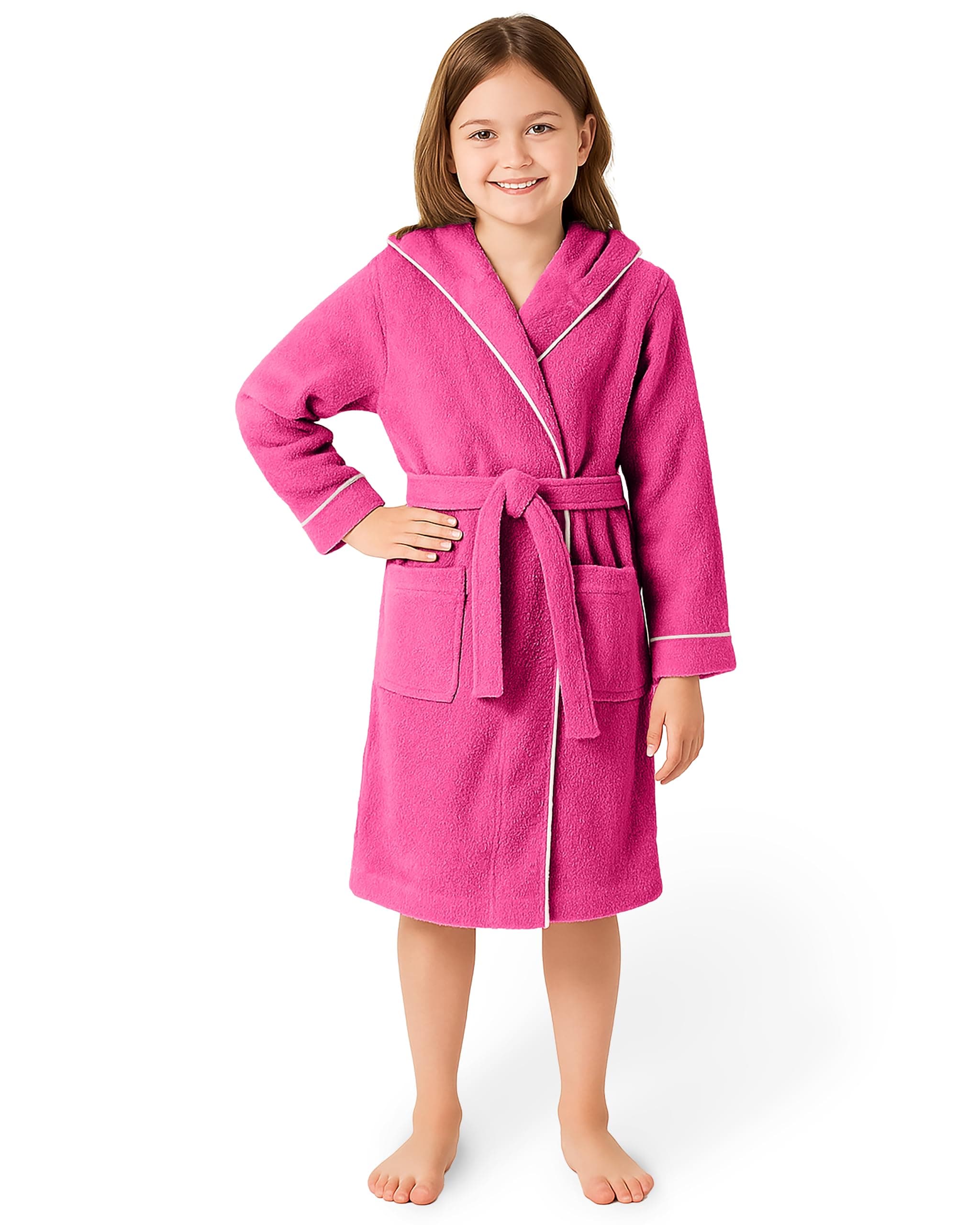 Premium Bademantel Kinder & Teenager mit Kapuze - 100% Baumwolle - OEKO TEX Standard 100 - flauschiges Frottee - Größen 110 bis 176 134-140 Fuchsia Angebot bei HelloDeals