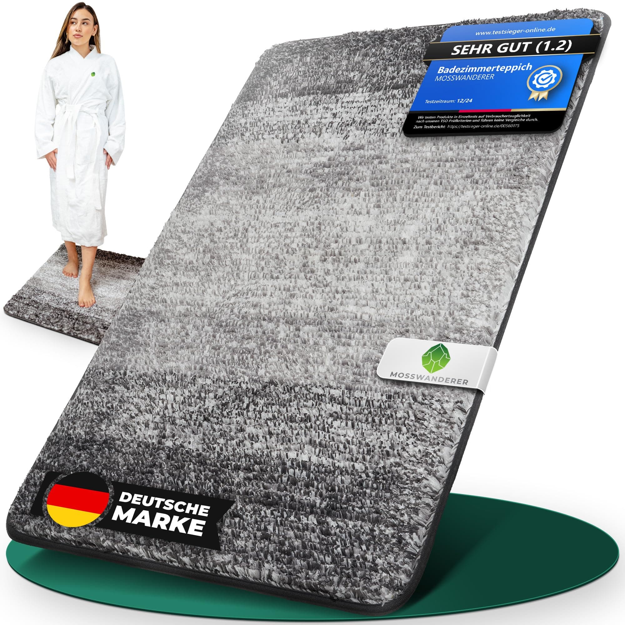Badezimmerteppich [60x90] Badematte rutschfest – Luxus Badteppich groß & waschbar | Hochwertige Badematten & Badteppiche Badvorleger Duschvorleger für Bad, Dusche & mehr | schwarz-grau 60 x 90 cm (Rechteckig) Grau Angebot bei HelloDeals