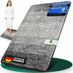 Badezimmerteppich [60x90] Badematte rutschfest – Luxus Badteppich groß & waschbar | Hochwertige Badematten & Badteppiche Badvorleger Duschvorleger für Bad, Dusche & mehr | schwarz-grau 60 x 90 cm (Rechteckig) Grau Angebot bei HelloDeals