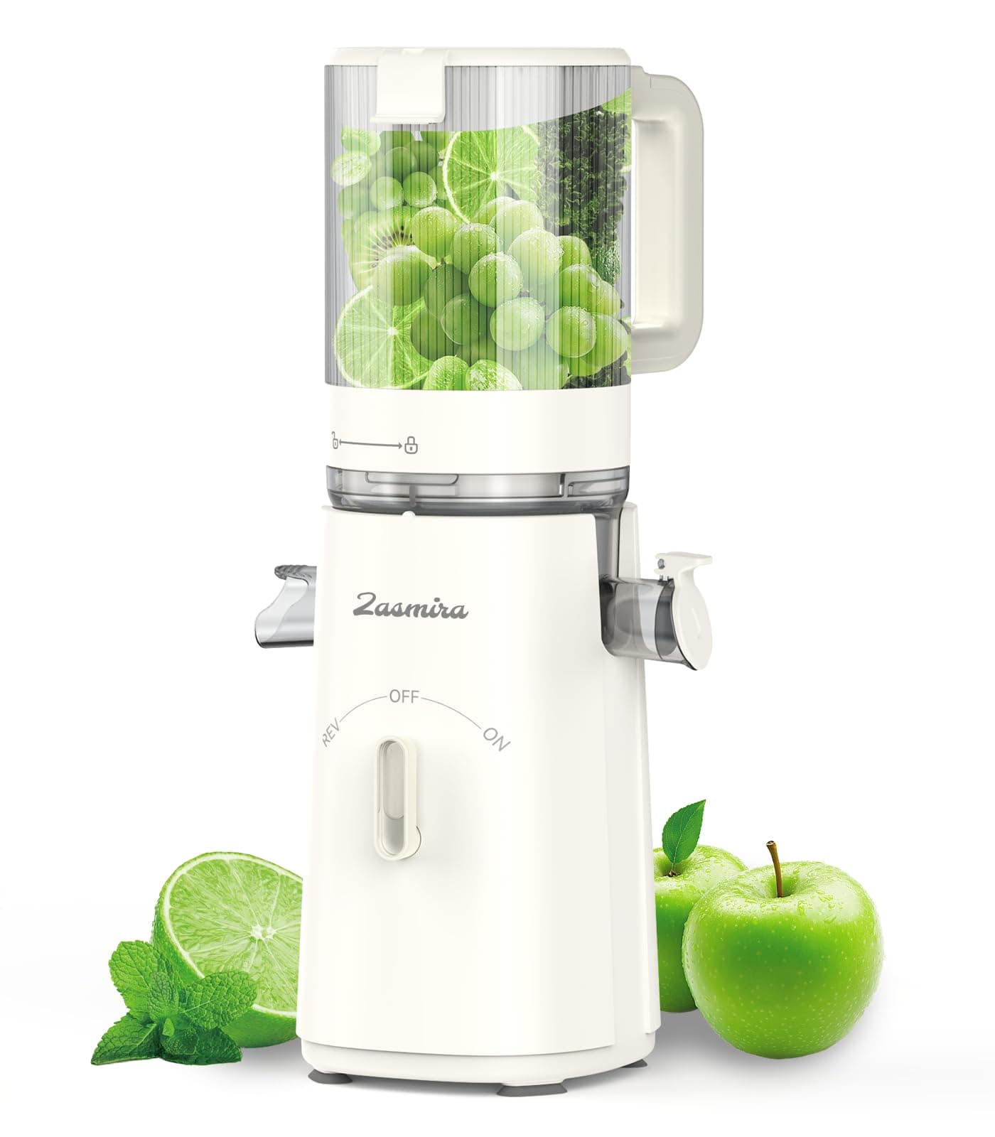 Slow Juicer, Zasmira Neueste Entsafter für Gemüse und Obst mit 120 MM Breitem Einfüllschacht, Hohe Saftausbeute für Ganzes Gemüse und Obst, Leicht zu Reinigen Cremeweiß Angebot bei HelloDeals