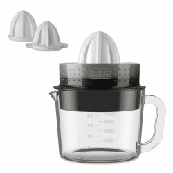 BLACK+DECKER – Elektrische Zitruspresse 30W | 1L Glasbehälter mit Skala | Doppelte Drehrichtung | Fruchtfleischregler | Abnehmbare Kegel | Spülmaschinengeeignet | Kompaktes Design 30W | Glas Angebot bei HelloDeals