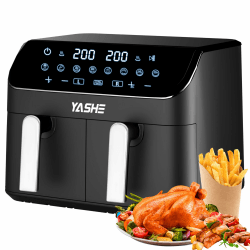 YASHE Dual Zone Heißluftfritteuse, 9L XL Kapazität Doppel-Airfryer mit Digital Control, 8-in-1 Kochvorgaben Touchscreen Heissluftfritteuse, Gesunde Ohne Öl und Fettarmes Kochen Heißluftfriteuse Angebot bei HelloDeals