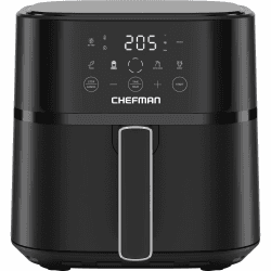 Chefman 5,7L Heißluftfritteuse, schnell & einfach, kompakte Heissluftfritteuse mit Hi-Fry Technologie, Touch Controls mit 4 Voreinstellungen, antihaftbeschichtet & spülmaschinenfest - Schwarz Angebot bei HelloDeals