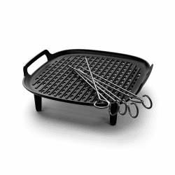 Philips Airfryer-Zubehör-Grillkit XXL, Antihaft-Grillplatte, doppellagiges Kochen, mit 6 Spießen, für die Heißluftfritteuse geeignet, spülmaschinenfest, Rezept-App, schwarz (HD9959/00) Angebot bei HelloDeals