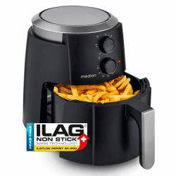 MEDION P30 L Heißluftfritteuse (4,7 Liter, Airfryer, 1500 Watt, einfache Bedienung, ölfreies Frittieren, 60 Min Timer, bis zu 200° C, Antihaft-Beschichtung, MD13020) schwarz Angebot bei HelloDeals