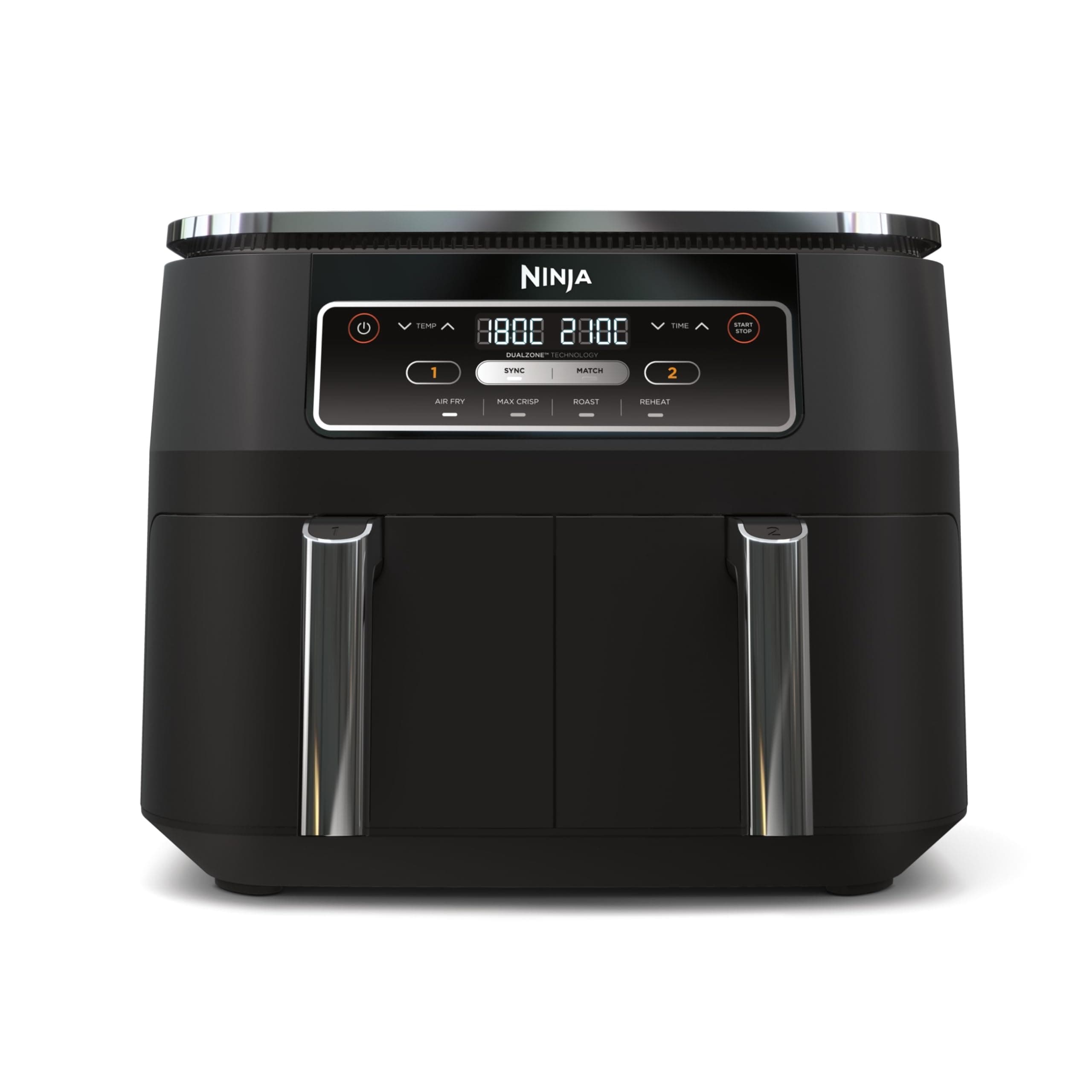 Ninja Foodi Dual Zone Airfryer Heißluftfritteuse, 2 Fächer, 7,6 l, 4-in-1, ohne Öl, Heißluftfrittieren, Max Crisp, Braten, Aufwärmen, antihaft, spülmaschinenfester Korb & Knusperblech, Schwarz AF200EU Angebot bei HelloDeals