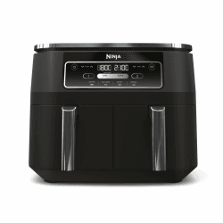 Ninja Foodi Dual Zone Airfryer Heißluftfritteuse, 2 Fächer, 7,6 l, 4-in-1, ohne Öl, Heißluftfrittieren, Max Crisp, Braten, Aufwärmen, antihaft, spülmaschinenfester Korb & Knusperblech, Schwarz AF200EU Angebot bei HelloDeals