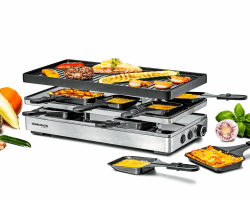 ROMMELSBACHER Pizza Raclette RCP 1800, Wendeplatte (Grillmuster/Crêpes), Pizzafunktion, keramische Antihaftbeschichtung (PFAS-frei), Parkdeck, 2 m Kabel, Ein/Ausschalter, stufenlose Temperaturregelung Angebot bei HelloDeals