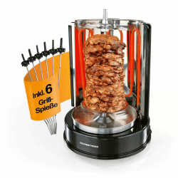 GOURMETmaxx Dönergrill | vertikaler Elektrogrill für Döner, Gyros, Schaschlik | Grill elektrisch mit Mittelspieß und 6 zusätzlichen Spießen, auch als Schaschlikgrill verwendbar Angebot bei HelloDeals