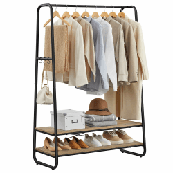 VASAGLE Kleiderständer, Garderobenständer, Garderobe, 2 Ablagen, 6 Haken in S-Form, Stahlgestell, 45 x 100 x 160 cm, für Schlafzimmer, Flur, Eingangsbereich, türkisbraun-mattschwarz RGR112K01 100B cm Türkisbraun + Mattschwarz Angebot bei HelloDeals