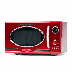 Nostalgia Retro Mikrowellenofen für die Arbeitsplatte – Großes 800-Watt-Modell – 25 Liter – 12 vorprogrammierte Kochprogramme – Digitaluhr – Küchenapparate – Metallisch Rot Angebot bei HelloDeals