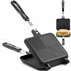 Elsjoy Aluminium Doppelseitige Bratpfanne, Toastpfanne mit Hitzebeständigem Griff, Antihaftbeschichtung Sandwich Panini Maker, Camping Toaster Sandwich Maker für Haus, Küche, Frühstück Angebot bei HelloDeals