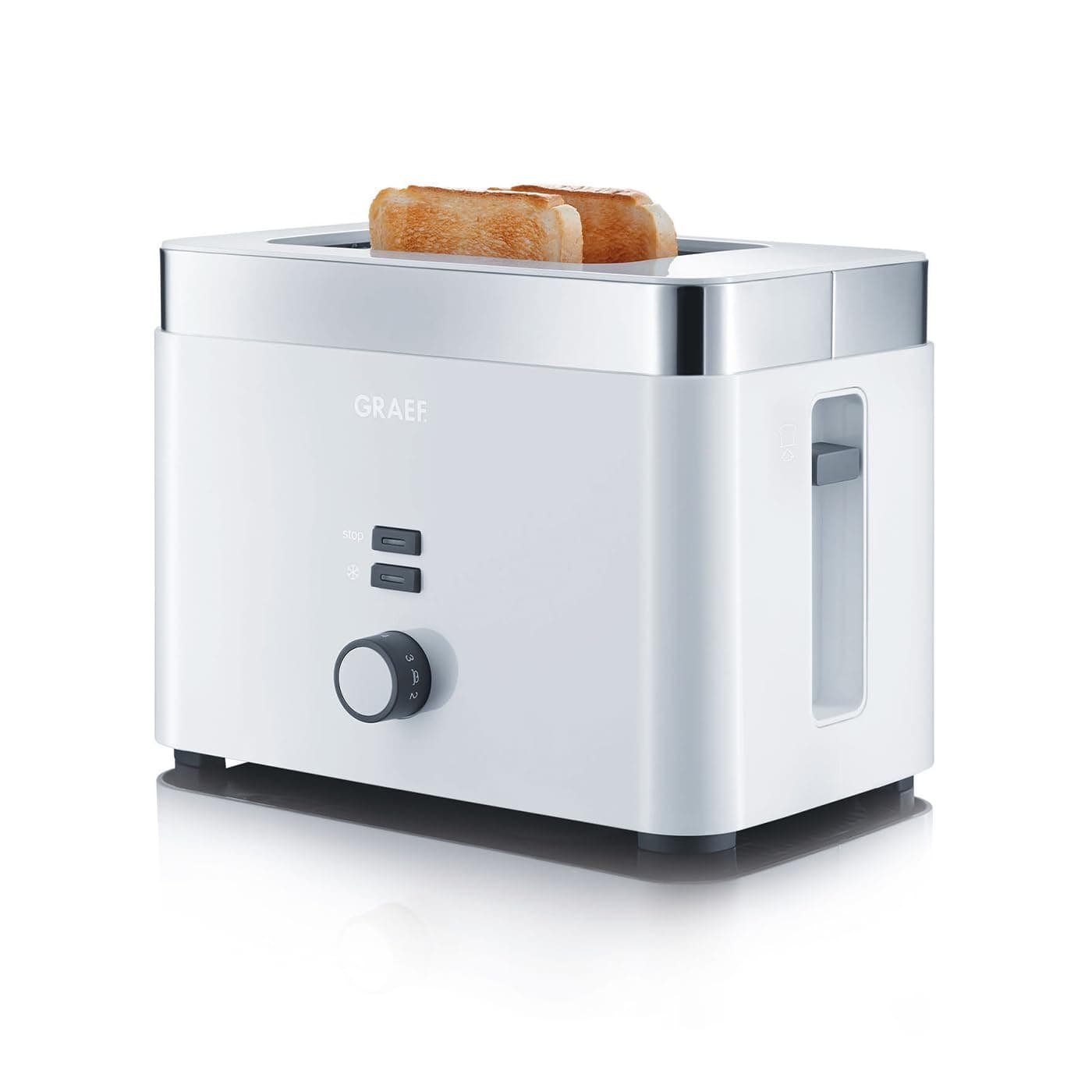 GRAEF Toaster TO61 Weiß 2-Scheiben-Toaster mit Brotscheibenzentrierung, Brötchenaufsatz, 6 Bräunungsstufen und Krümelschublade, Stopp-Taste, Auftaufunktion, Nachhebevorrichtung, Sicherheitsabschaltung Angebot bei HelloDeals