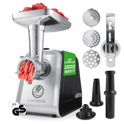 elektrischer Fleischwolf mit verschiedenen Aufsätzen | verarbeitet bis zu 2000g/min | Hackfleisch, Kibbeh, Churros, Wurst & mehr auf Knopfdruck | leichte Bedienung und Reinigung [1600W] Angebot bei HelloDeals