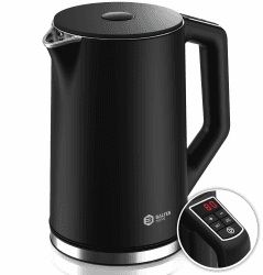 BALTER Edelstahl Wasserkocher mit Temperatureinstellung, 40°C-100°C, Doppelwand, BPA frei, leise & kabellos, Kettle, Teekocher mit Temperaturwahl, 1.5L, 2200W, Schwarz A. Schwarz Angebot bei HelloDeals
