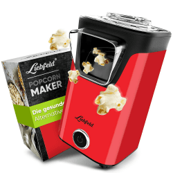 Liebfeld Popcornmaschine - Heißluft Popcorn Maker ohne Fett & Öl - Retro Küchen Gadget für Pop Mais mit Zucker, Salz - Cooler Snack Automat (Rot) Angebot bei HelloDeals