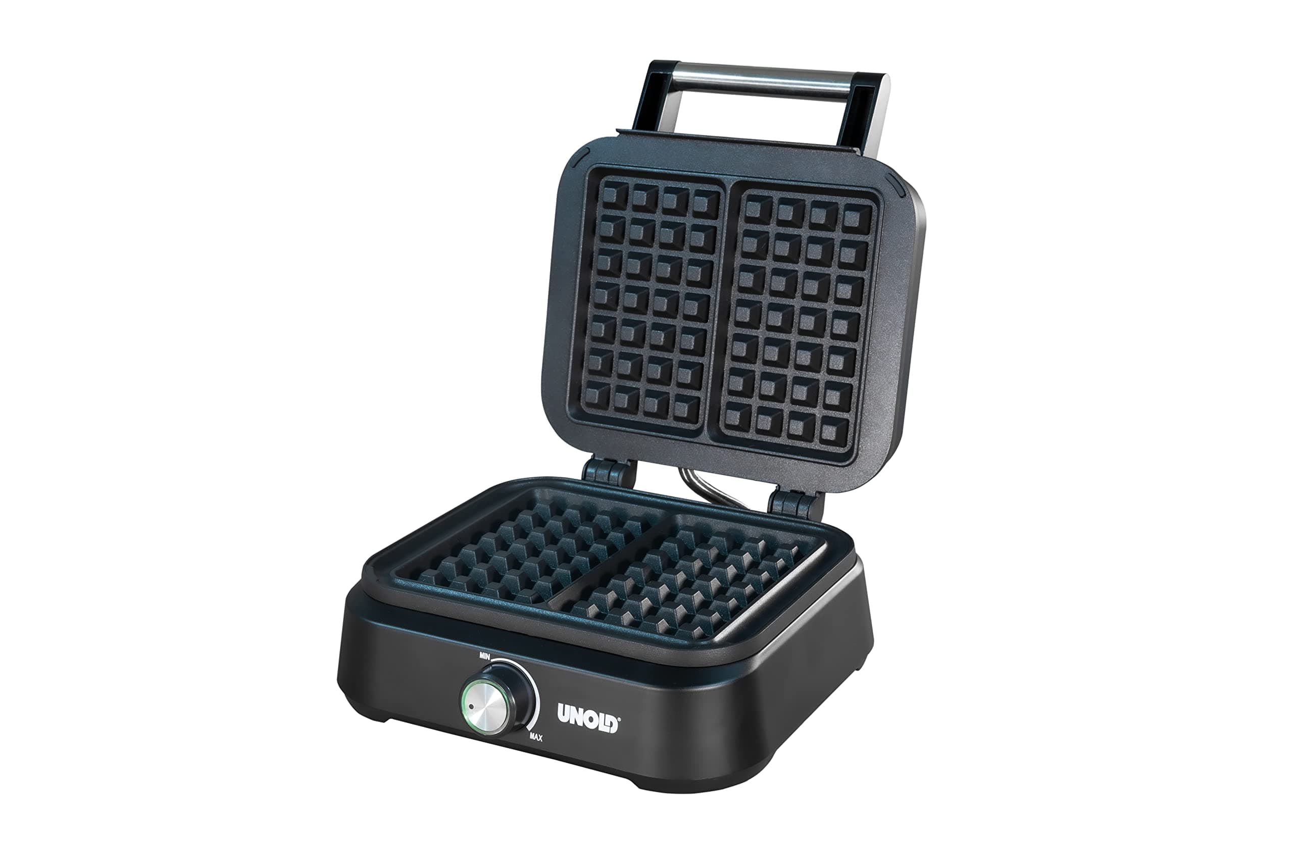 Unold 48275 Belgisches Waffeleisen Brüssel - Doppel-Waffelautomat, Temperaturregler zur Einstellung des Bräunungsgrades, Antihaftbeschichtete Platten, Teigauffang- Vorrichtung, 1.500 Watt, Schwarz Angebot bei HelloDeals