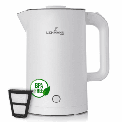 LEHMANN Elektrischer Wasserkocher Edelstahl 1,7L, 2200W, Schnelles Aufheizen, Doppelwand Design, 360° Basis, Abschaltautomatik und Überhitzungsschutz, BPA-frei, für Babynahrung, Tee und Kaffee Weiß Angebot bei HelloDeals