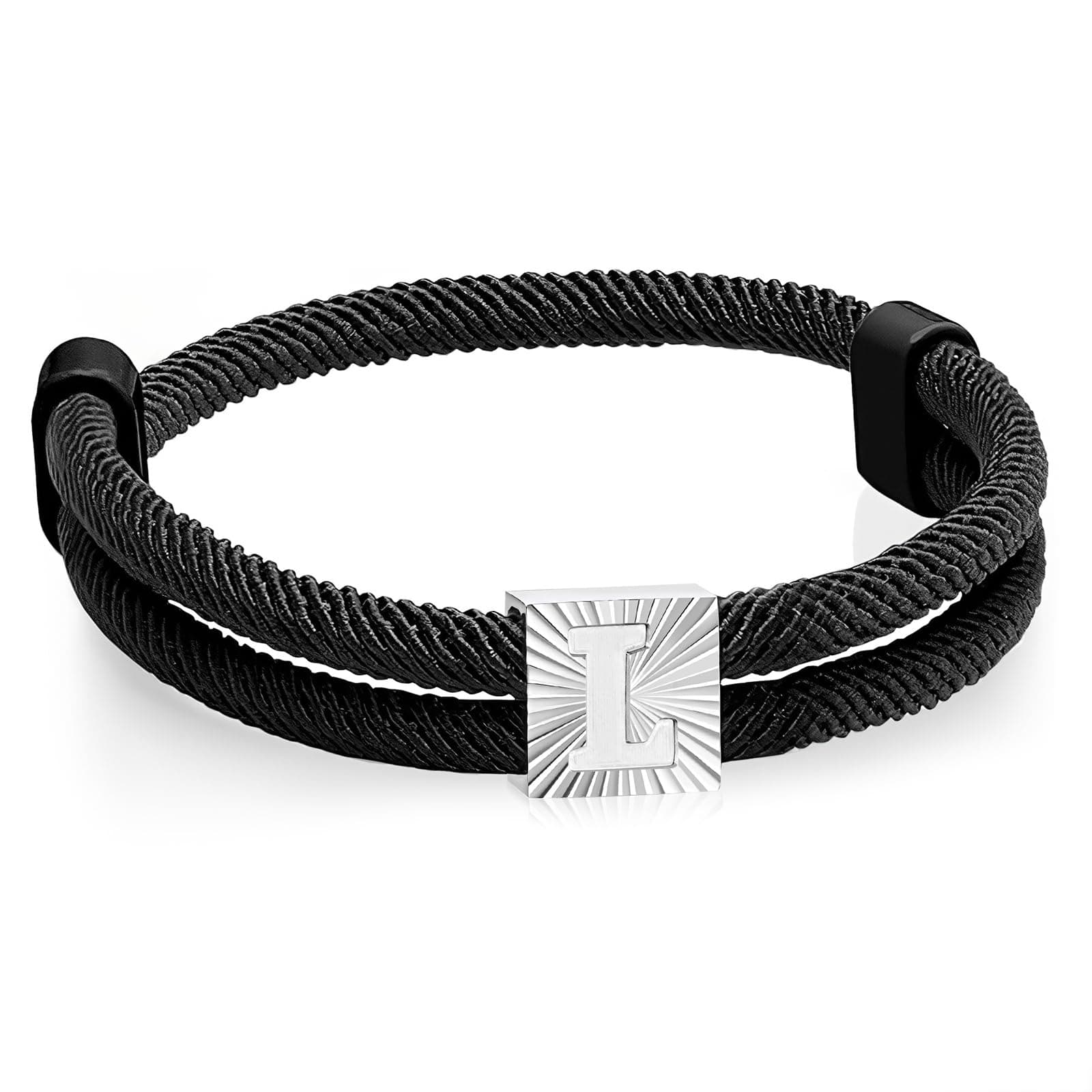 Segeltau Armband Herren mit Buchstaben Surferarmband - Schwarz Segler Nylon Surf Armbänder mit Initial A-Z Buchstabe, Verstellbares Surfer Armband Geschenke für Männer Junge Geburtstag L(2) Angebot bei HelloDeals