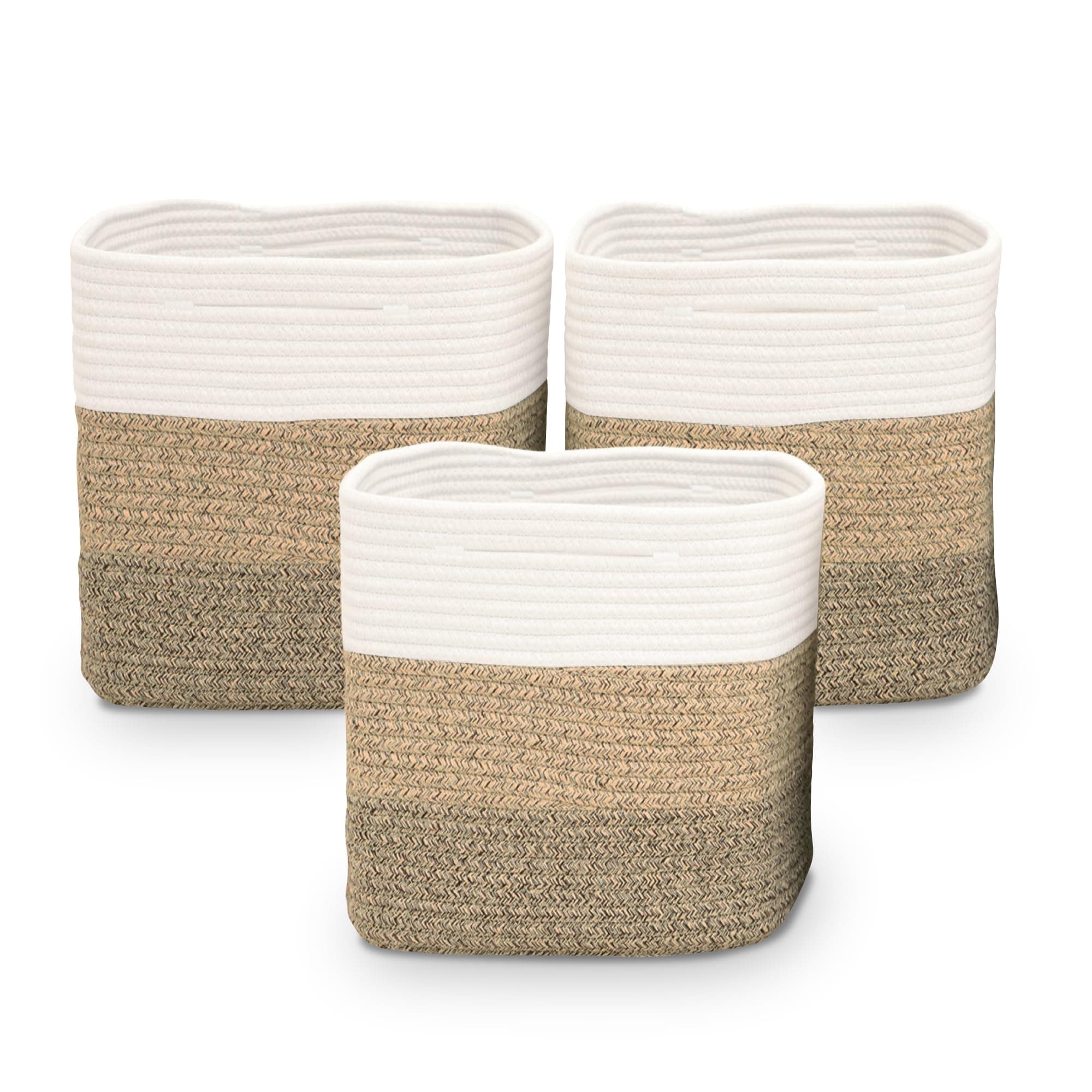 Casa Mina® Aufbewahrungskorb geflochten aus Baumwolle für Kinderzimmer I Schadstofffreie Korb Aufbewahrung aus Naturmaterial I Robuster Baumwollkorb mit Griffen I Regalkorb geflochten | 3er Set Natur 27x27x28cm Angebot bei HelloDeals