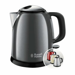 Russell Hobbs Wasserkocher klein [1,0l] Colours+ Edelstahl Grau (2400W, Schnellkochfunktion, herausnehmbarer Kalkfilter, außenliegende Wasserstandsanzeige, kleiner Reisewasserkocher)Teekocher 24993-70 1 Liter Grau Angebot bei HelloDeals