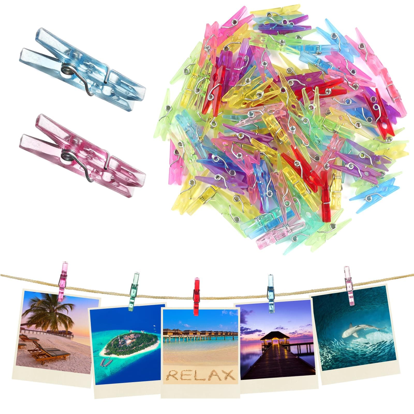 Mini Wäscheklammern Transparent,100 Stück Kleine Klammern aus Kunststoff,Farbig Fotoklammern mit Metallfeder für Fotos Aufhängen DIY Basteln Party Hochzeit Dekoration (3 * 25mm) Angebot bei HelloDeals