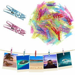 Mini Wäscheklammern Transparent,100 Stück Kleine Klammern aus Kunststoff,Farbig Fotoklammern mit Metallfeder für Fotos Aufhängen DIY Basteln Party Hochzeit Dekoration (3 * 25mm) Angebot bei HelloDeals