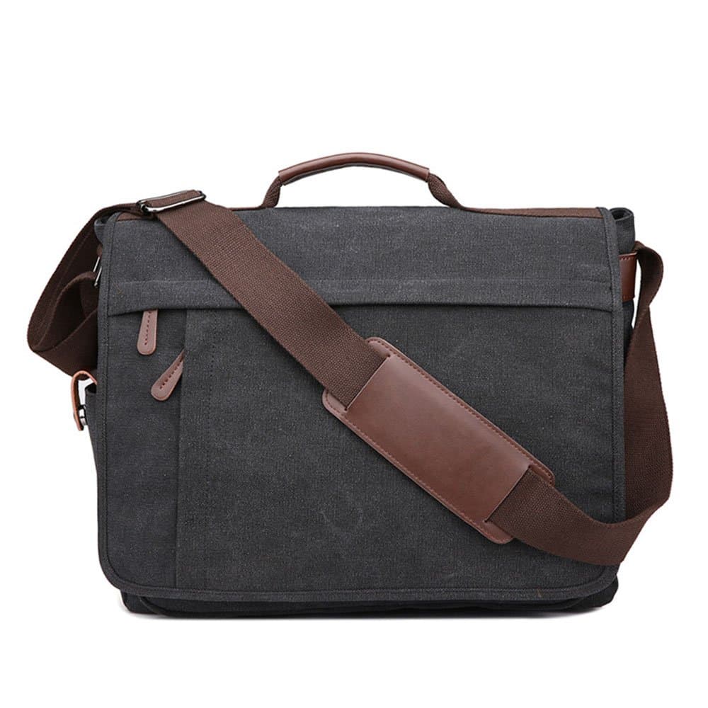 Neuleben Wasserdicht Laptoptasche für 17'' Laptop Vintage Schultertasche Umhängetasche Canvas Leder Herren Handtasche mit Handgriff verstellbarer Schultergurt Schwarz Angebot bei HelloDeals