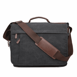 Neuleben Wasserdicht Laptoptasche für 17'' Laptop Vintage Schultertasche Umhängetasche Canvas Leder Herren Handtasche mit Handgriff verstellbarer Schultergurt Schwarz Angebot bei HelloDeals