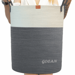 große hohe robuste Wäsche Hamper Korb Gewebte Aufbewahrungskörbe für Kleidung Kissen Decke Spielzeug in Wohn- oder Schlafzimmer Dekoration H50XT38cm grau/beige Vertikal (D38H50cm) V-grau/Beige Angebot bei HelloDeals