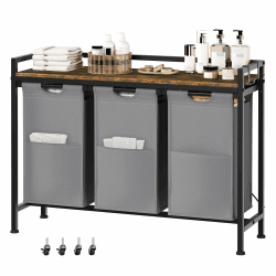 EUGAD Wäschekorb, Wäschesammler ausziehbar abnehmbar, Oxford-Stoff-Wäschesack, 3 x40 L Fächer, Wäschewagen mit Rollen Ablage, Haken, Metallrahmen, Schlafzimmer Waschküche, 97x71x30 cm, Schwarz Schwarz + Rustikales Braun 96x30x71 cm Angebot bei HelloDeals