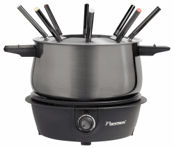 Bestron elektrisches Fondue Set für bis zu 8 Personen, mit 8x Fonduegabeln & stufenlosen Thermostat, inkl. Spritzschutz, Farbe: Titangrau Angebot bei HelloDeals