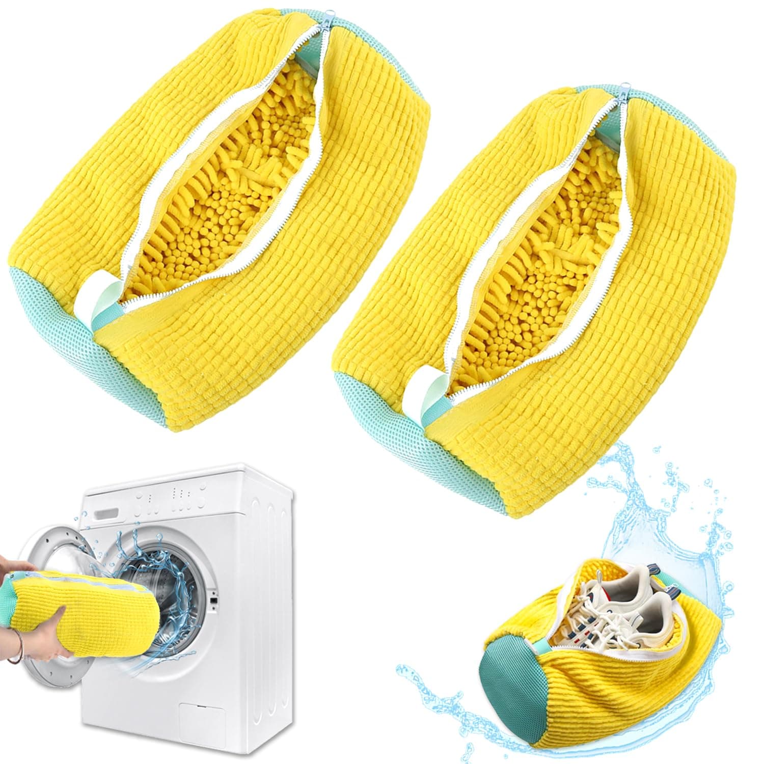 2 Stück Schuhwaschbeutel Waschmaschine, Wäschesack Schuhe, Schuh-Wäschebeutel, Mit Reißverschluss, Multi Schutz Wäschenetz, Erhöhte Reibung im Inneren (Gelb) Angebot bei HelloDeals