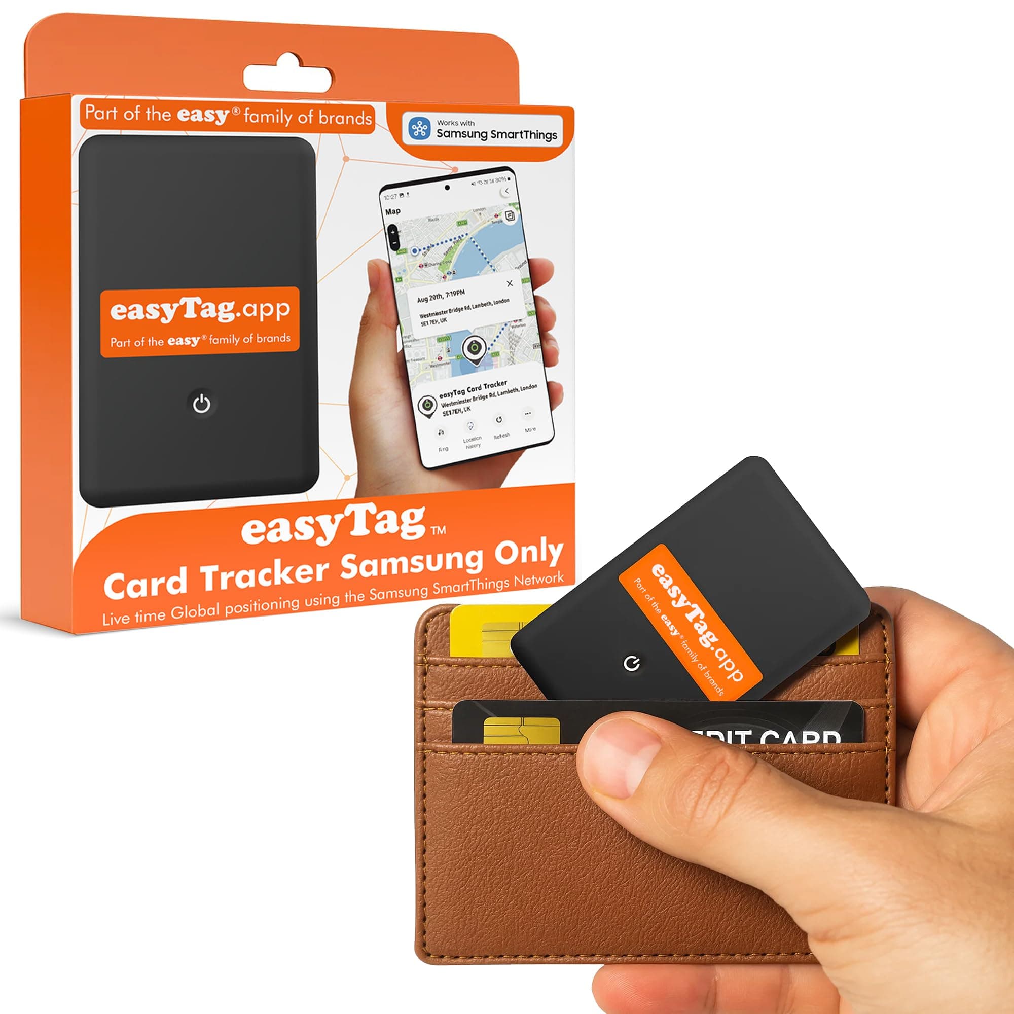 easyTag Tracking Card (Nur Samsung) - Schlanker und globaler Wallet Tracker für Geldbörsen, Taschen, Koffer und Gepäck. Wiederaufladbare Tracking Card kompatibel mit der Samsung SmartThings App. Black Angebot bei HelloDeals