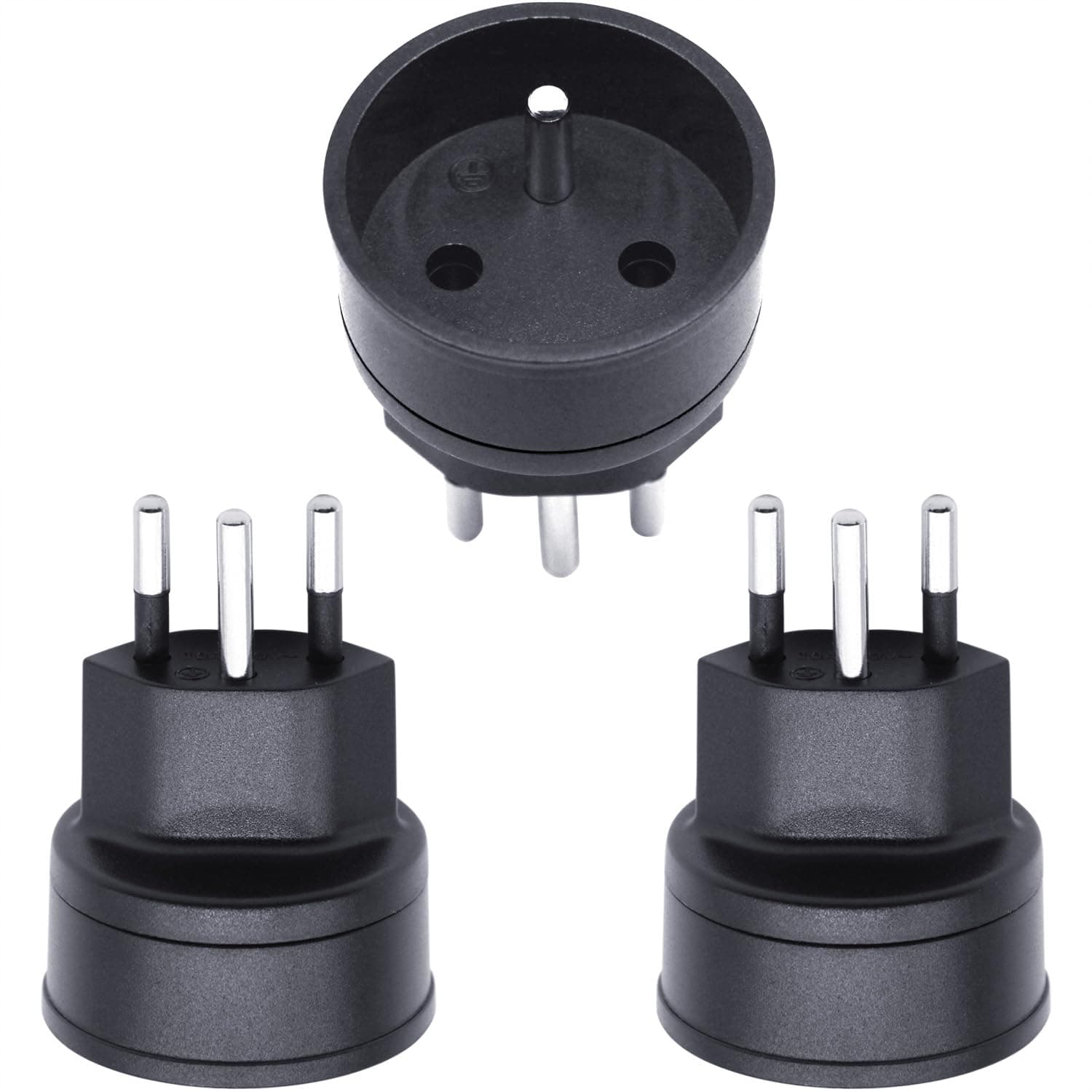 EU auf Schweiz/Liechtenstein Adapterstecker, 2-poliger DE/FR/IT/ES Stecker auf Schweizer 3-polige Steckdose für Frankreich/Deutschland Besucher (3 Stück Schwarz) Angebot bei HelloDeals