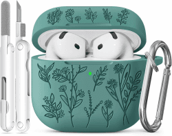 Kompatibel mit AirPods 4 Hülle, Niedliche Blumenschnitzereien für AirPods 4 Case, Frauen Geeignet Hülle für AirPods 4 ANC Version, Mit Reinigungsset und Schlüsselanhänger（Green） Green AirPods 4 Angebot bei HelloDeals
