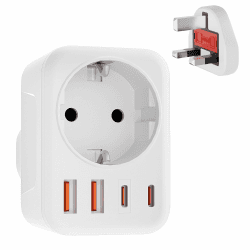 Reiseadapter UK Adapter England Deutschland Stecker, 5-in-1 Steckdosenadapter England mit 1 AC, 2USB-C+2USB-A(3.4A),Reiseadapter Typ G, UK Adapter für EU zu England/Irland/London/Malta/Malediven/Dubai 1 Stück-EU-UK-2USB+2C Angebot bei HelloDeals