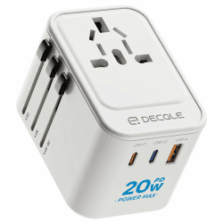 Reiseadapter Weltweit, Universal Reisestecker mit 2 USB-C (PD 20W), 1 USB-A und 1 AC Steckdose, Internationaler Steckdosenadapter, AC Adapter Universaladapter für EU, UK, US, AU (Weiß) PD20W Weiß Angebot bei HelloDeals