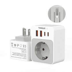 TESSAN Klappbarer USA Adapter Steckdose, 5 in 1 Reiseadapter USA Deutschland Stecker mit 2 USB C und 2 USB A, EU to US Adapter für Kanada, Thailand, American, Mexiko Steckdosen, Reiseadapter Typ B Faltbar EU to US Angebot bei HelloDeals