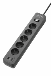 APC Surge Protector - PME5U2B-GR - Steckdosenleiste mit Überspannungsschutz (5-fach Stecker Schuko, schaltbar, 2 USB-Ladeausgänge - Farbe: schwarz) 5 Ausgangssteckdosen 2 USB Ladeausgänge Single Angebot bei HelloDeals