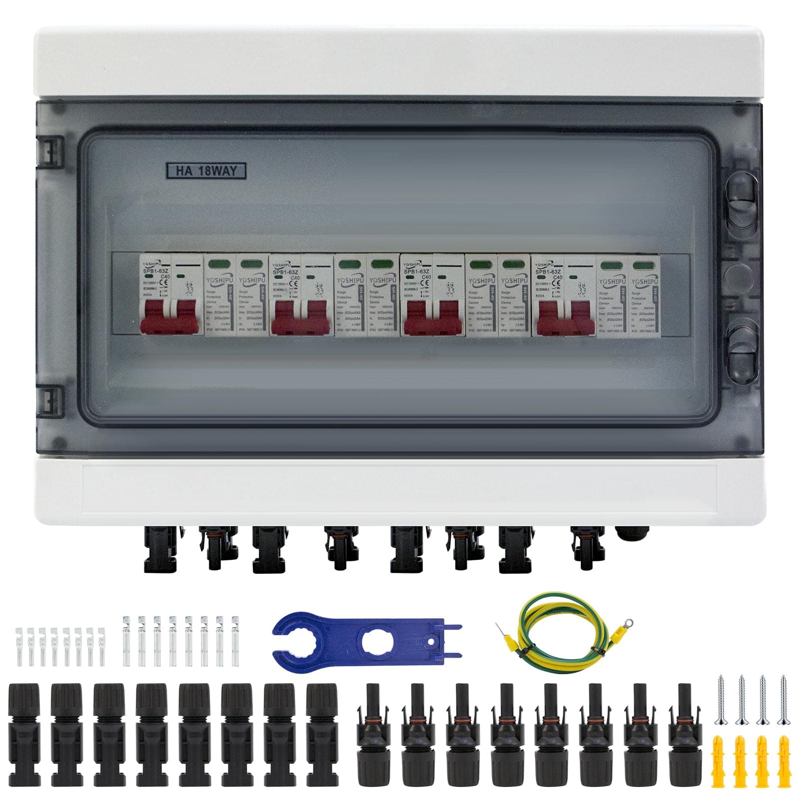 Überspannungsschutz PV, DC Überspannungsschutz PV 40A/1000V, (4 in 4 Out) Solar Anschlusskasten, Solar Überspannungsschutz, Solar Blitzschutz IP65 Wasserdicht Angebot bei HelloDeals