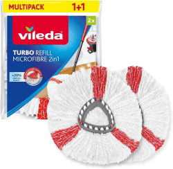 Vileda Turbo 2in1 EasyWring&Clean Ersatzköpfe | Mikrofaser Moppkopf für hygienische Bodenreinigung | Entfernt 99% Bakterien - Saugstark & kompatibel | 2 Stück Turbo Ersatzkopf, 2er Pack Angebot bei HelloDeals