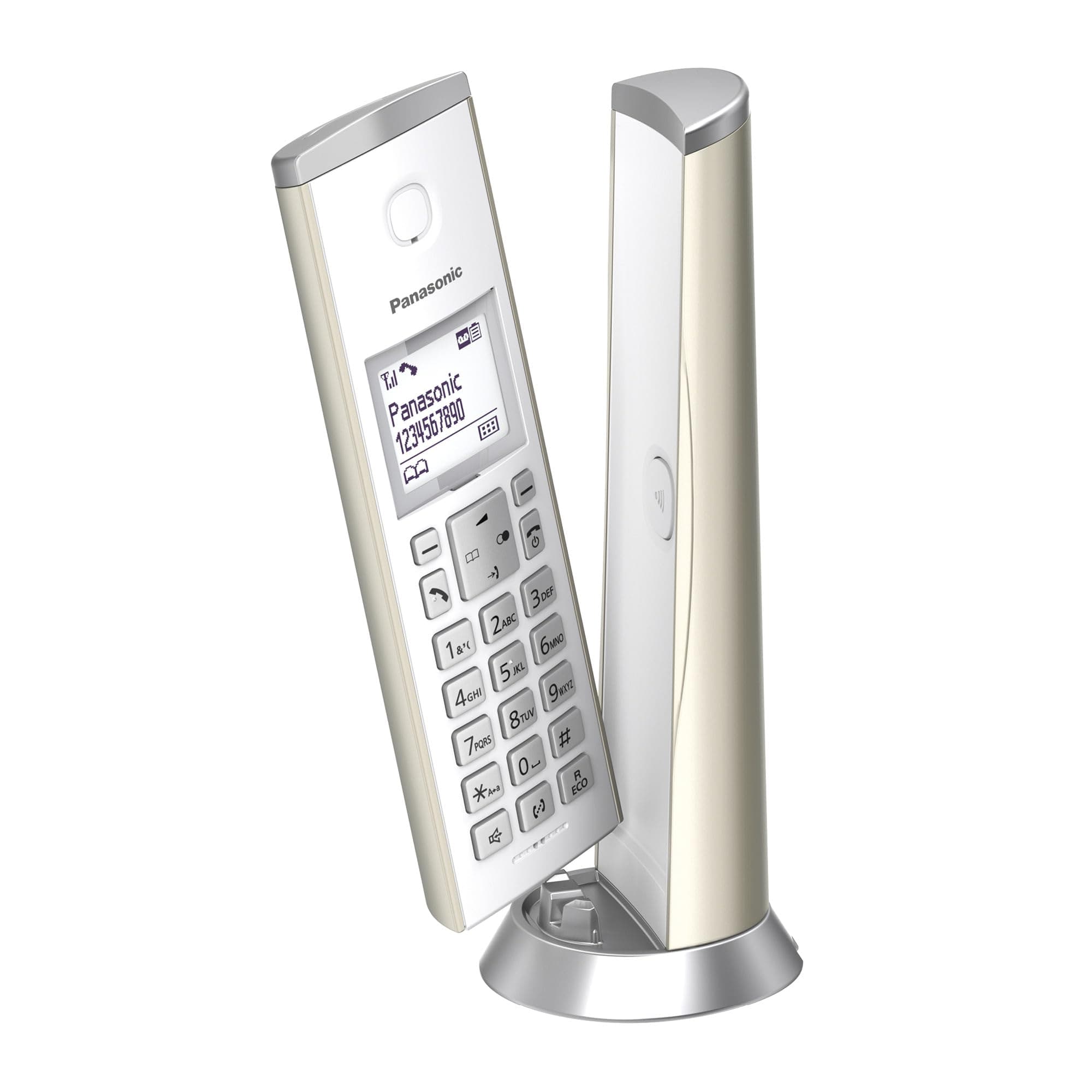 Panasonic KX-TGK220GN Design-Schnurlostelefon mit Anrufbeantworter, Station & Hörer, Freisprecheinrichtung, weißes LCD, Blockierung störender Anrufe, Hörer-Magnet, Champagnergold Angebot bei HelloDeals