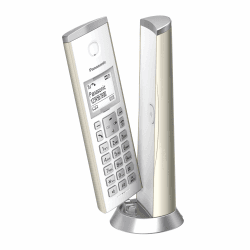 Panasonic KX-TGK220GN Design-Schnurlostelefon mit Anrufbeantworter, Station & Hörer, Freisprecheinrichtung, weißes LCD, Blockierung störender Anrufe, Hörer-Magnet, Champagnergold Angebot bei HelloDeals