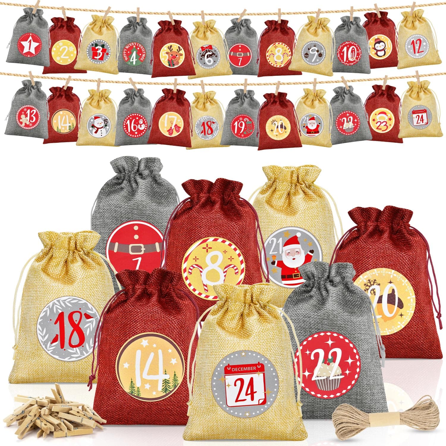 Adventskalender zum Befüllen Groß, 18 x 13 cm Weihnachtskalender zum Befüllen, 24 Adventskalender Selber befüllen Kinder, adventskalender Säckchen Angebot bei HelloDeals